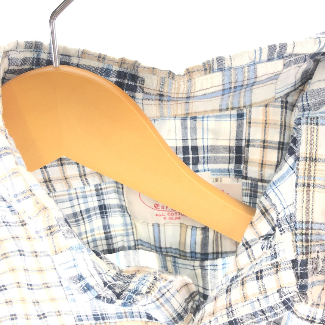 Brooks Brothers Est.1818 Patchwork Short Sleeve Button-Down Check Shirt, Men's Size L cotton Blue type light blue Vintage Second Hand