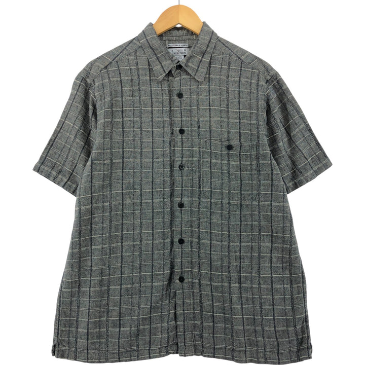 RON CHERE SKIN Check Pattern Short Sleeve Rayon x Linen Shirt Box Shirt Men's L size linen gray type Vintage Second Hand