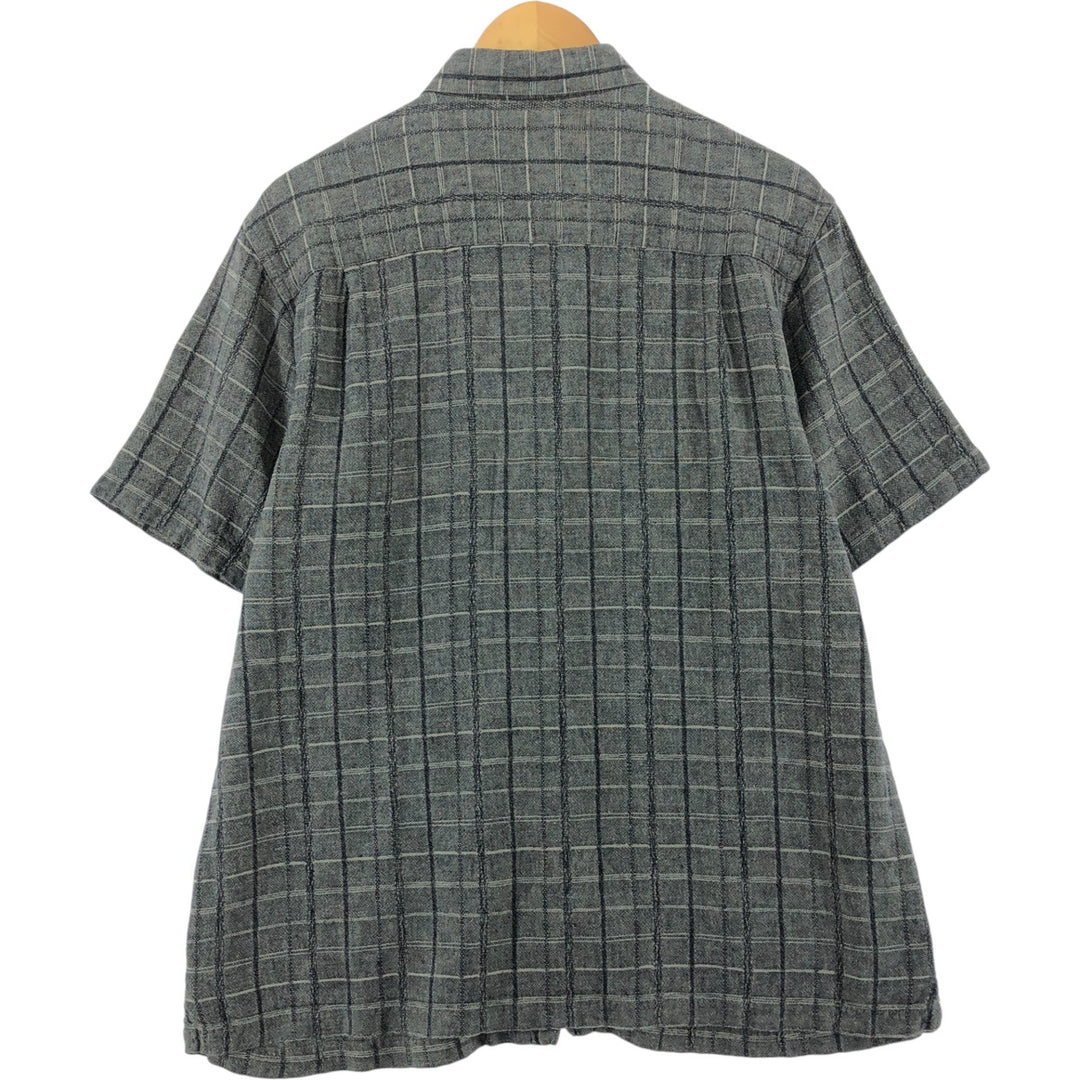 RON CHERE SKIN Check Pattern Short Sleeve Rayon x Linen Shirt Box Shirt Men's L size linen gray type Vintage Second Hand