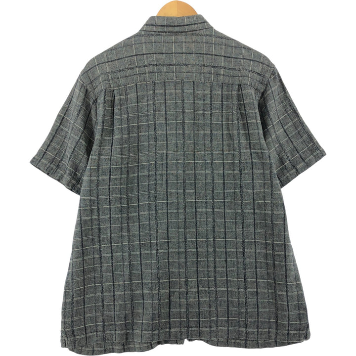 RON CHERE SKIN Check Pattern Short Sleeve Rayon x Linen Shirt Box Shirt Men's L size linen gray type Vintage Second Hand