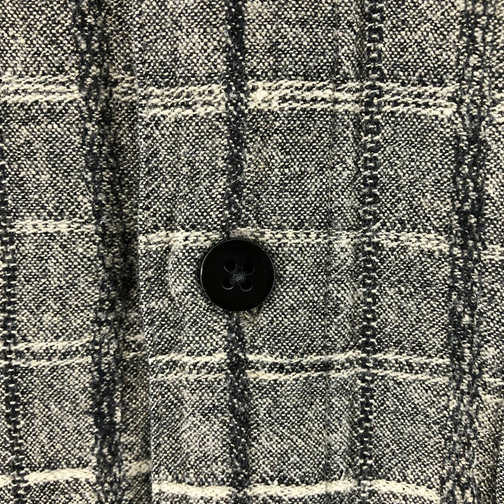 RON CHERE SKIN Check Pattern Short Sleeve Rayon x Linen Shirt Box Shirt Men's L size linen gray type Vintage Second Hand