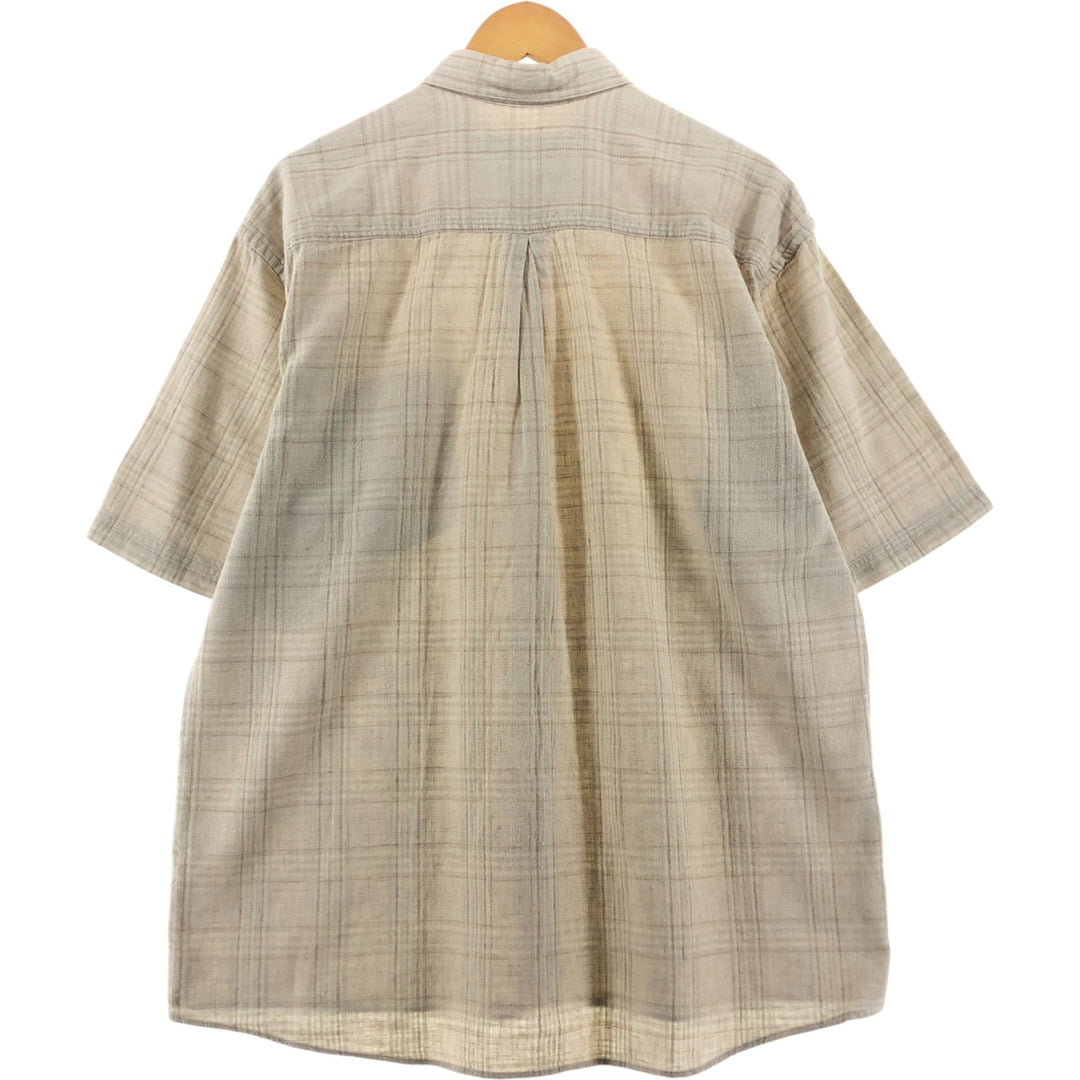 Van Heusen Check Pattern Short Sleeve Cotton x Linen Shirt, Men's Size L linen yellow type Vintage Second Hand
