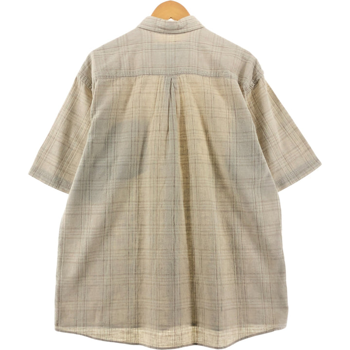 Van Heusen Check Pattern Short Sleeve Cotton x Linen Shirt, Men's Size L linen yellow type Vintage Second Hand