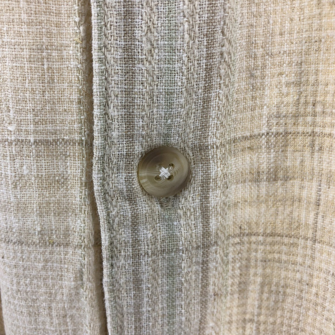 Van Heusen Check Pattern Short Sleeve Cotton x Linen Shirt, Men's Size L linen yellow type Vintage Second Hand