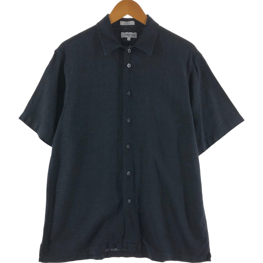 CHERESKIN short sleeve rayon x linen shirt, men's size L linen black type Vintage Second Hand