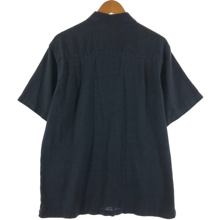 CHERESKIN short sleeve rayon x linen shirt, men's size L linen black type Vintage Second Hand