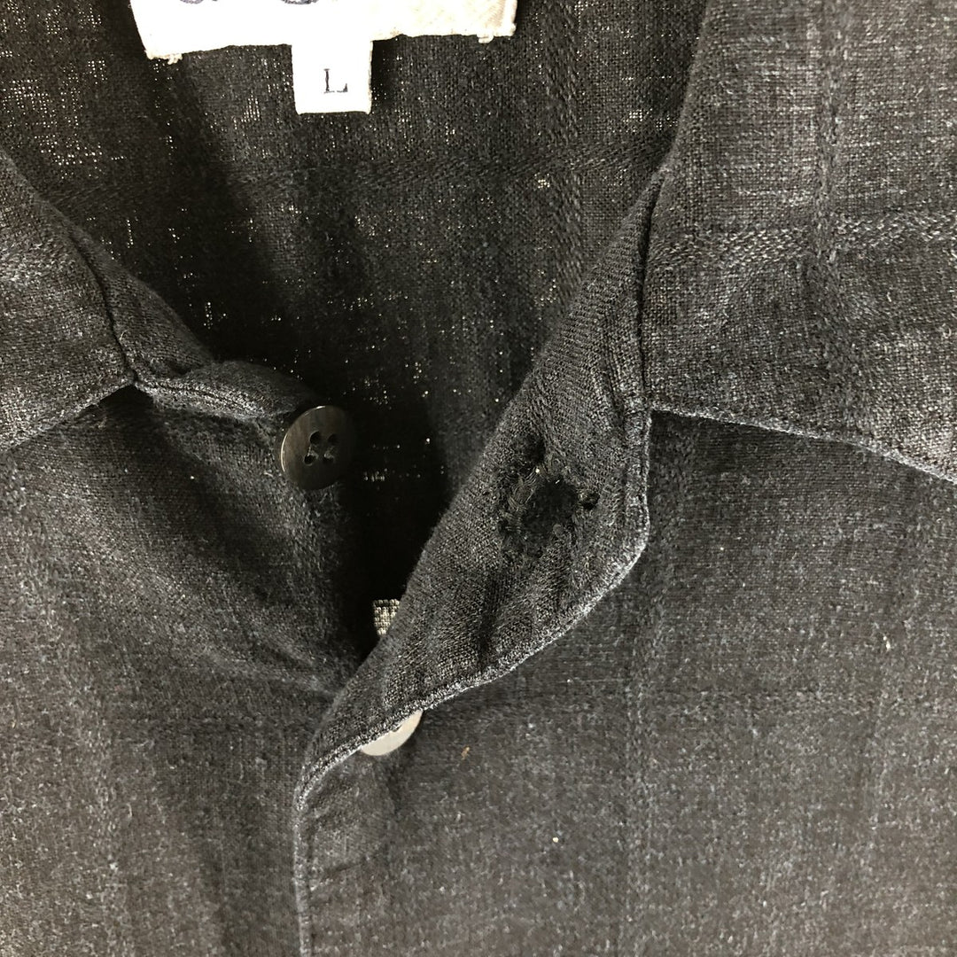 CHERESKIN short sleeve rayon x linen shirt, men's size L linen black type Vintage Second Hand