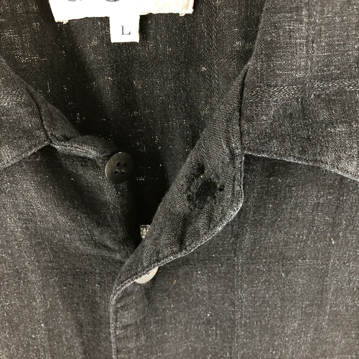 CHERESKIN short sleeve rayon x linen shirt, men's size L linen black type Vintage Second Hand