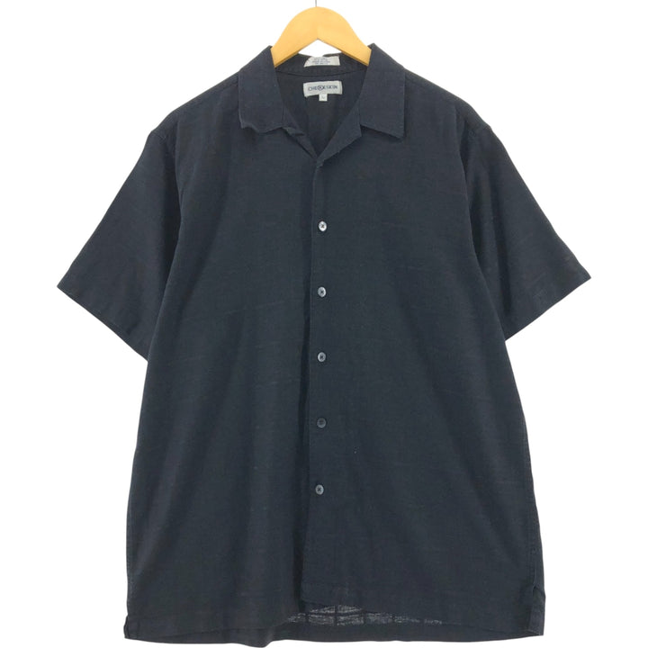CHERESKIN Short Sleeve Open Collar Rayon x Linen Shirt Box Shirt Men's L Size linen black type Vintage Second Hand