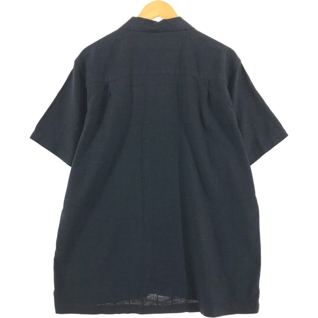 CHERESKIN Short Sleeve Open Collar Rayon x Linen Shirt Box Shirt Men's L Size linen black type Vintage Second Hand