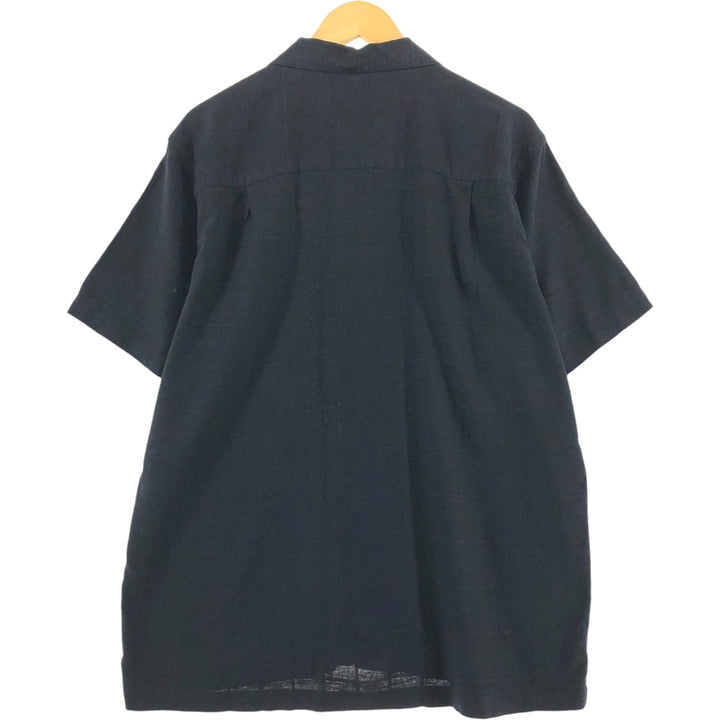 CHERESKIN Short Sleeve Open Collar Rayon x Linen Shirt Box Shirt Men's L Size linen black type Vintage Second Hand