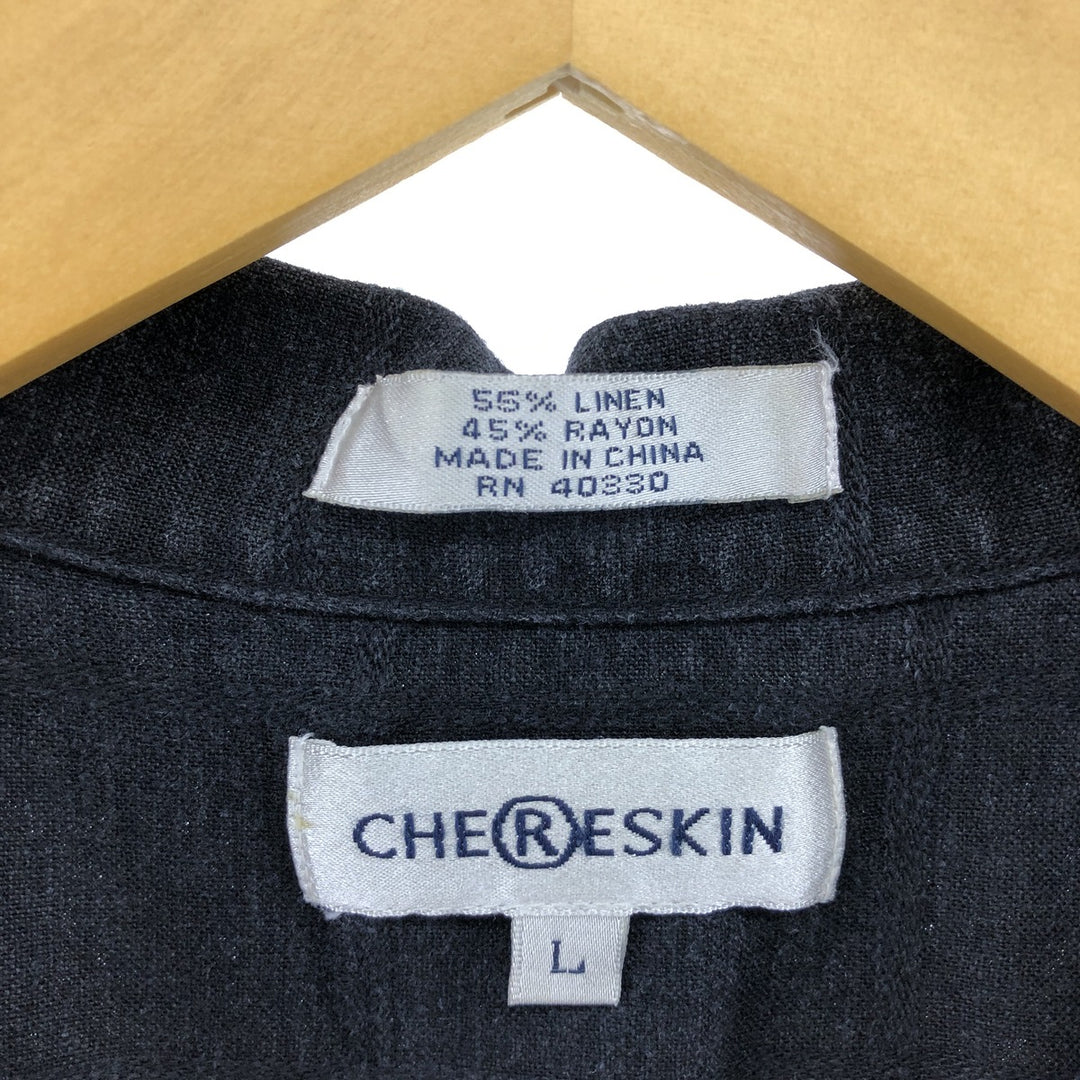 CHERESKIN Short Sleeve Open Collar Rayon x Linen Shirt Box Shirt Men's L Size linen black type Vintage Second Hand
