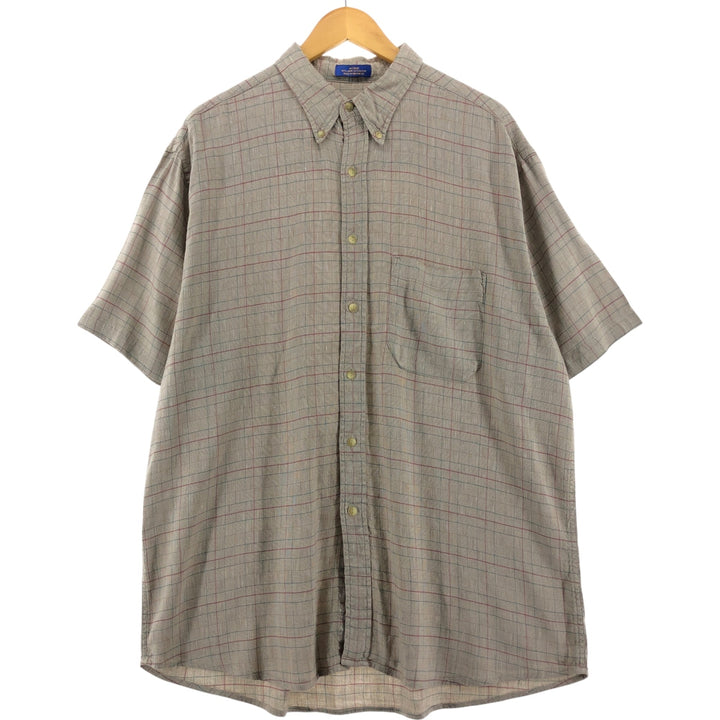 00'S Pendleton Check Pattern Short Sleeve Rayon x Linen Button Down Shirt Men's XL linen brown type Vintage Second Hand