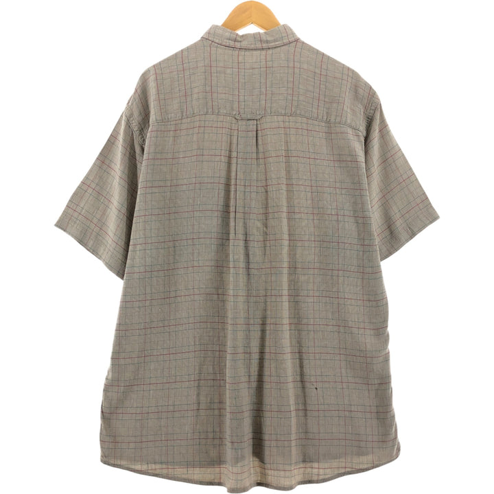 00'S Pendleton Check Pattern Short Sleeve Rayon x Linen Button Down Shirt Men's XL linen brown type Vintage Second Hand