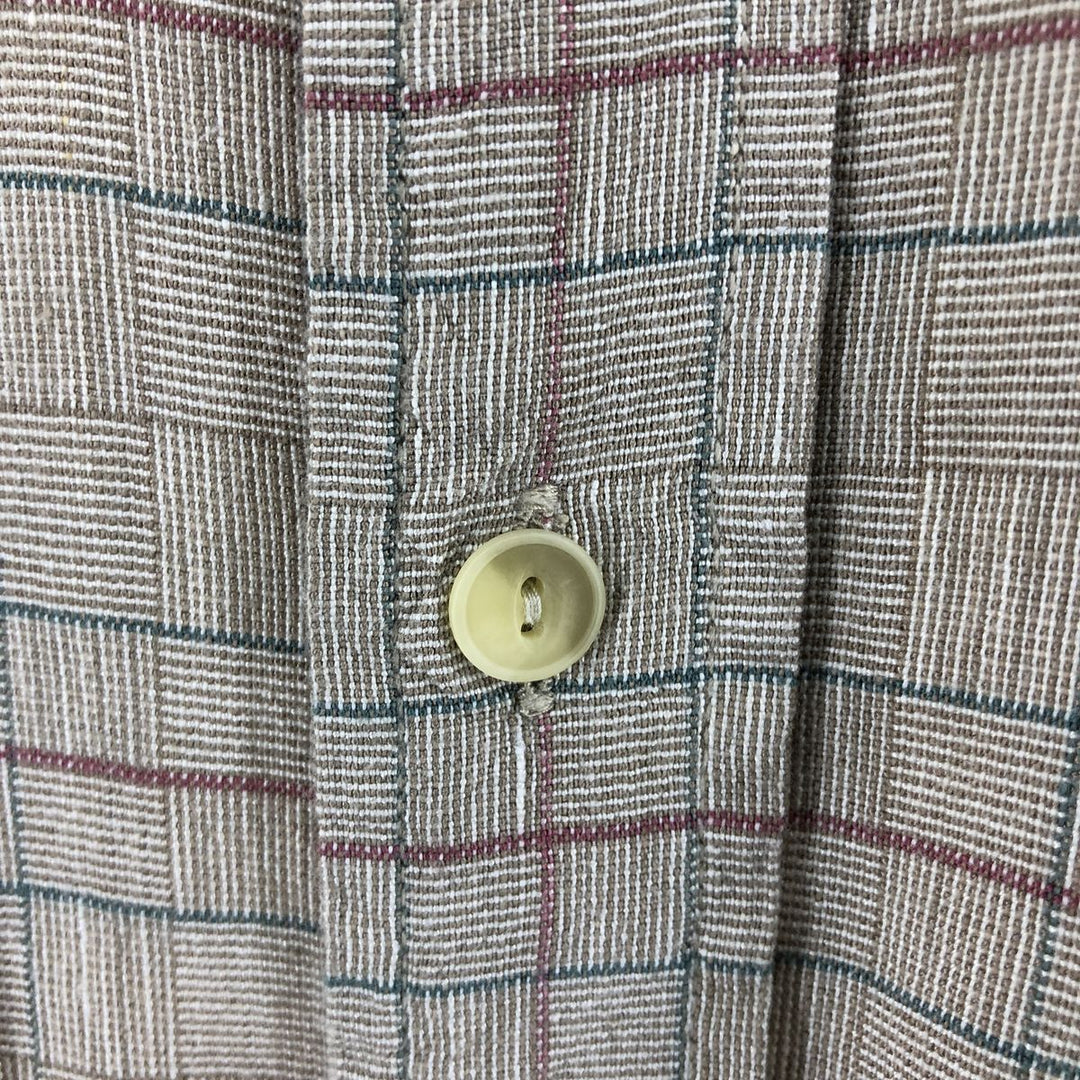 00'S Pendleton Check Pattern Short Sleeve Rayon x Linen Button Down Shirt Men's XL linen brown type Vintage Second Hand