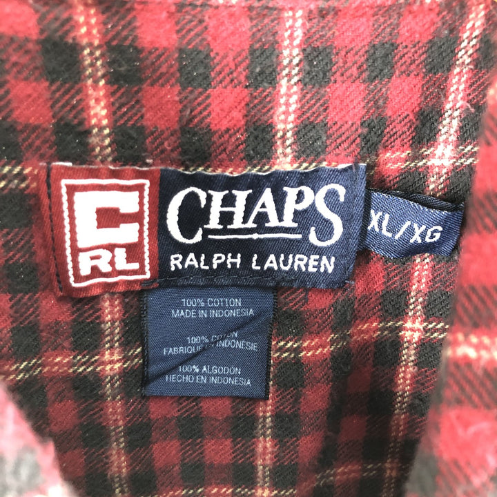 90'S Ralph Lauren CHAPS Long Sleeve Button Down Light Flannel Check Shirt Men's XL Vintage cotton red type Vintage Second Hand