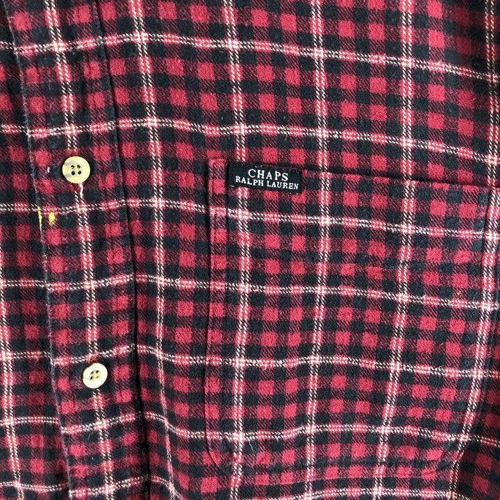 90'S Ralph Lauren CHAPS Long Sleeve Button Down Light Flannel Check Shirt Men's XL Vintage cotton red type Vintage Second Hand