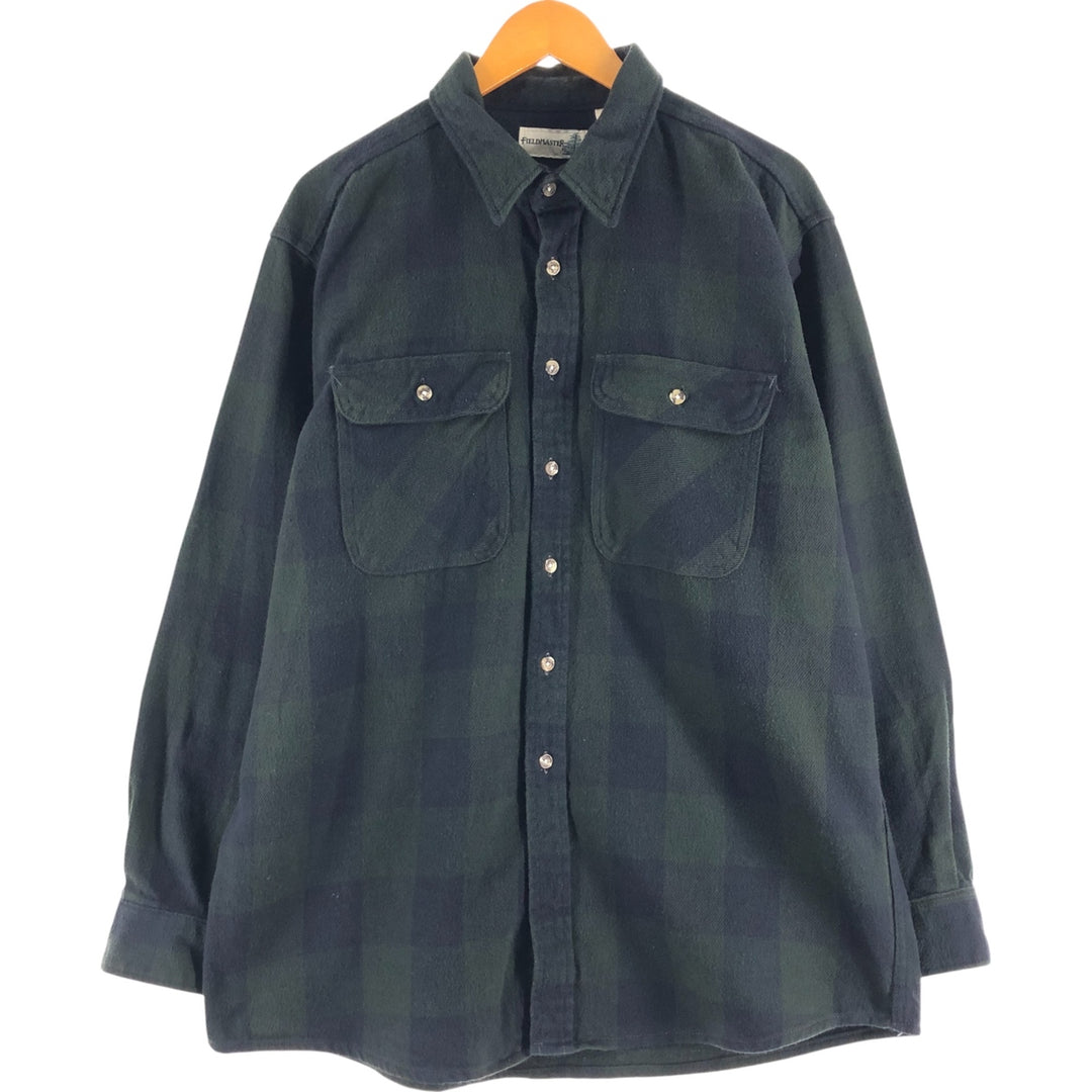 90'S Fieldmaster Buffalo Check Long Sleeve Flannel Check Shirt, Men's XL Size, Vintage cotton Green type dark green Vintage Second Hand