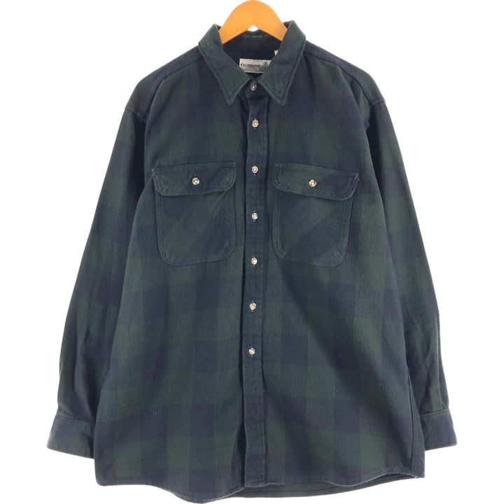 90'S Fieldmaster Buffalo Check Long Sleeve Flannel Check Shirt, Men's XL Size, Vintage cotton Green type dark green Vintage Second Hand