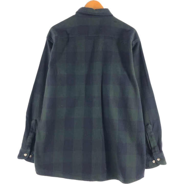 90'S Fieldmaster Buffalo Check Long Sleeve Flannel Check Shirt, Men's XL Size, Vintage cotton Green type dark green Vintage Second Hand