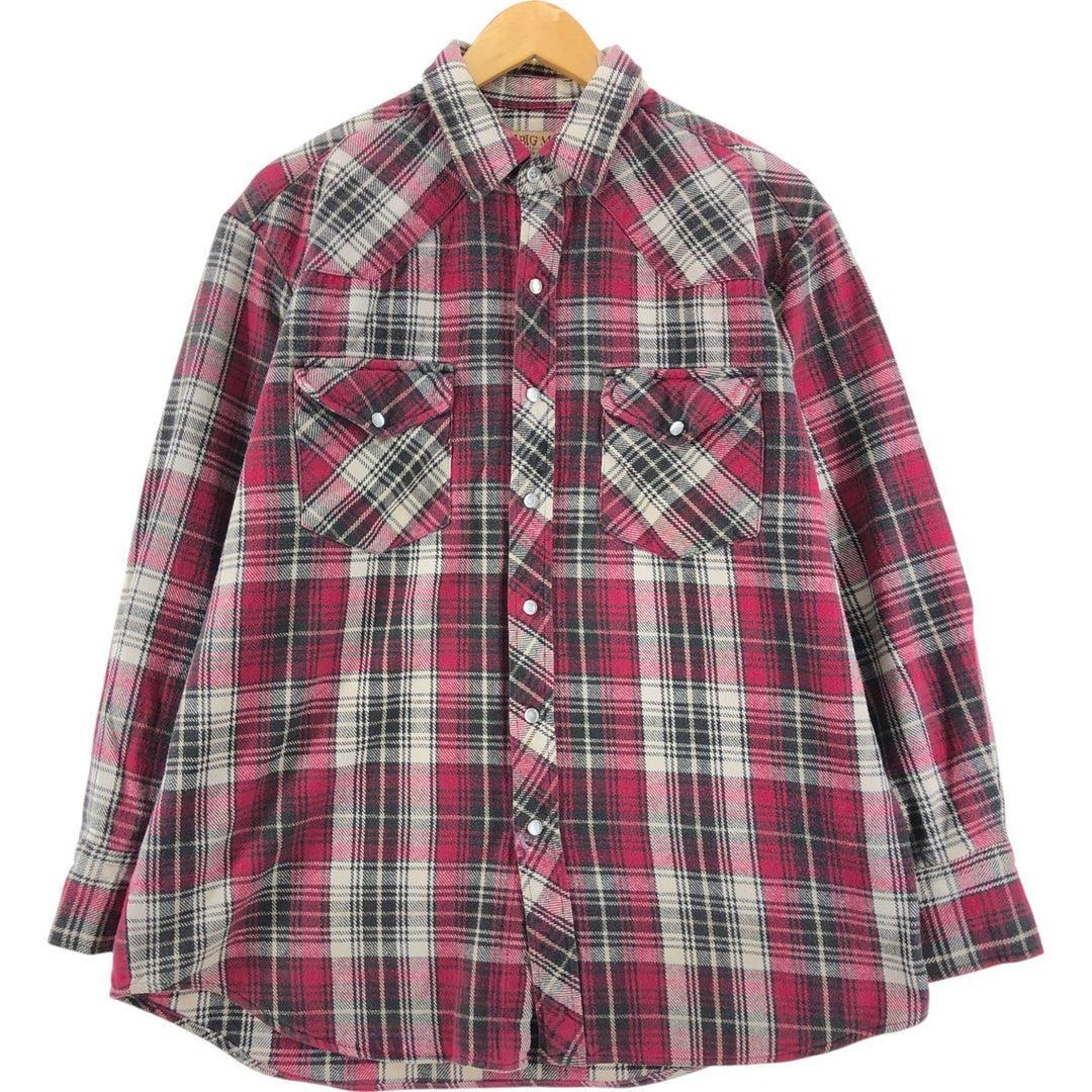 90'S BIG MAC Long Sleeve Western Flannel Check Shirt, Men's Size L, Vintage cotton red type Vintage Second Hand