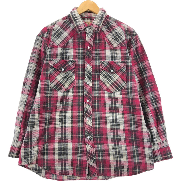 90'S BIG MAC Long Sleeve Western Flannel Check Shirt, Men's Size L, Vintage cotton red type Vintage Second Hand