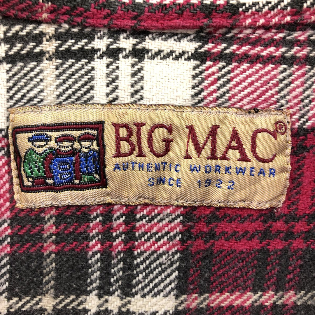 90'S BIG MAC Long Sleeve Western Flannel Check Shirt, Men's Size L, Vintage cotton red type Vintage Second Hand