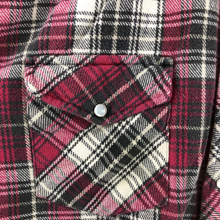 90'S BIG MAC Long Sleeve Western Flannel Check Shirt, Men's Size L, Vintage cotton red type Vintage Second Hand