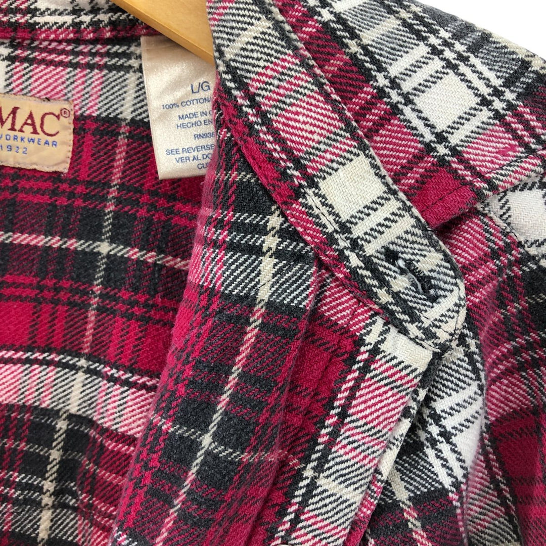 90'S BIG MAC Long Sleeve Western Flannel Check Shirt, Men's Size L, Vintage cotton red type Vintage Second Hand