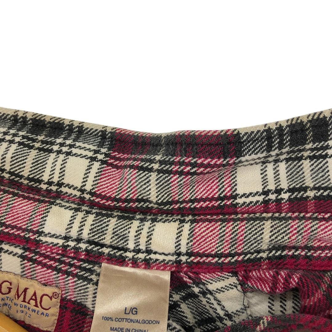 90'S BIG MAC Long Sleeve Western Flannel Check Shirt, Men's Size L, Vintage cotton red type Vintage Second Hand