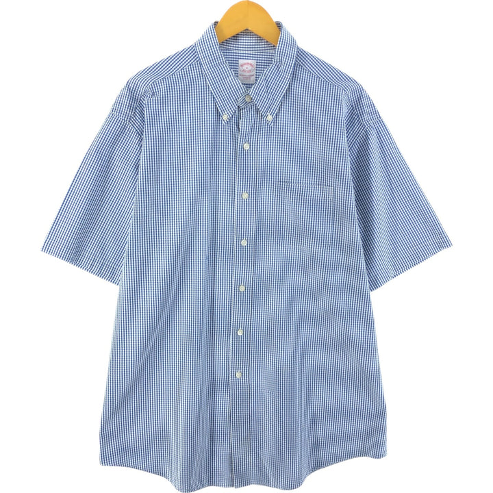 Brooks Brothers Est.1818 Seersucker Gingham Check Short Sleeve Button-Down Check Shirt Men's XL cotton blue type Vintage Second Hand