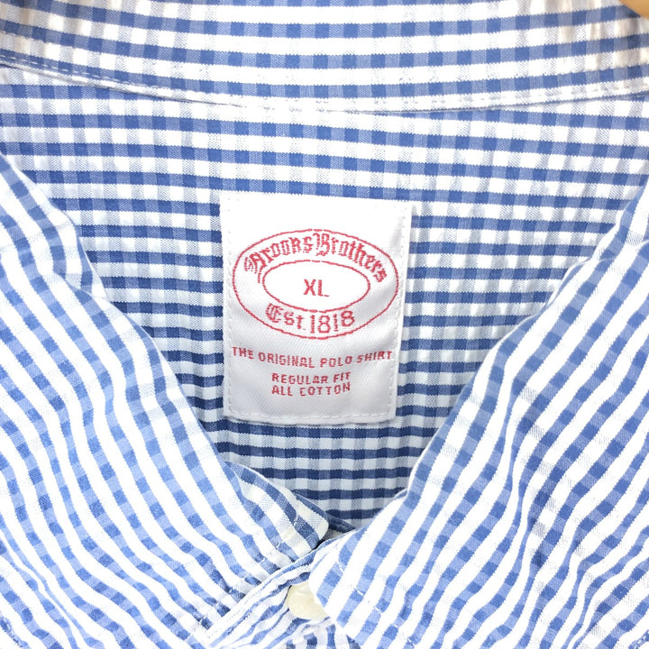 Brooks Brothers Est.1818 Seersucker Gingham Check Short Sleeve Button-Down Check Shirt Men's XL cotton blue type Vintage Second Hand