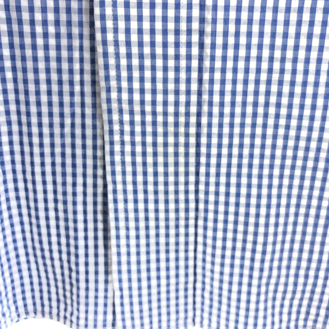Brooks Brothers Est.1818 Seersucker Gingham Check Short Sleeve Button-Down Check Shirt Men's XL cotton blue type Vintage Second Hand