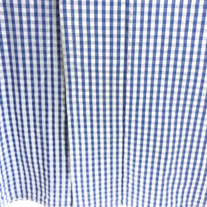 Brooks Brothers Est.1818 Seersucker Gingham Check Short Sleeve Button-Down Check Shirt Men's XL cotton blue type Vintage Second Hand