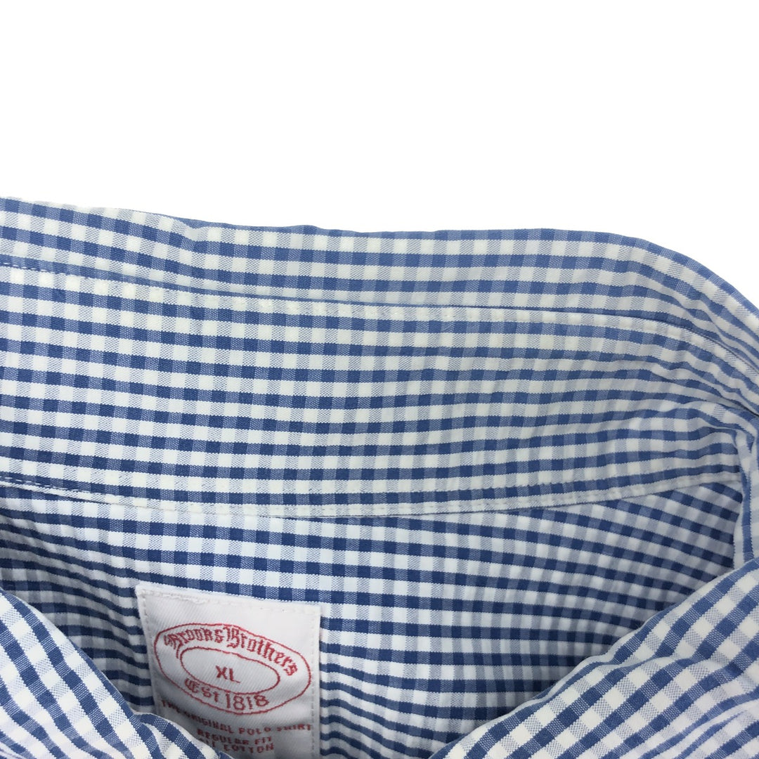 Brooks Brothers Est.1818 Seersucker Gingham Check Short Sleeve Button-Down Check Shirt Men's XL cotton blue type Vintage Second Hand