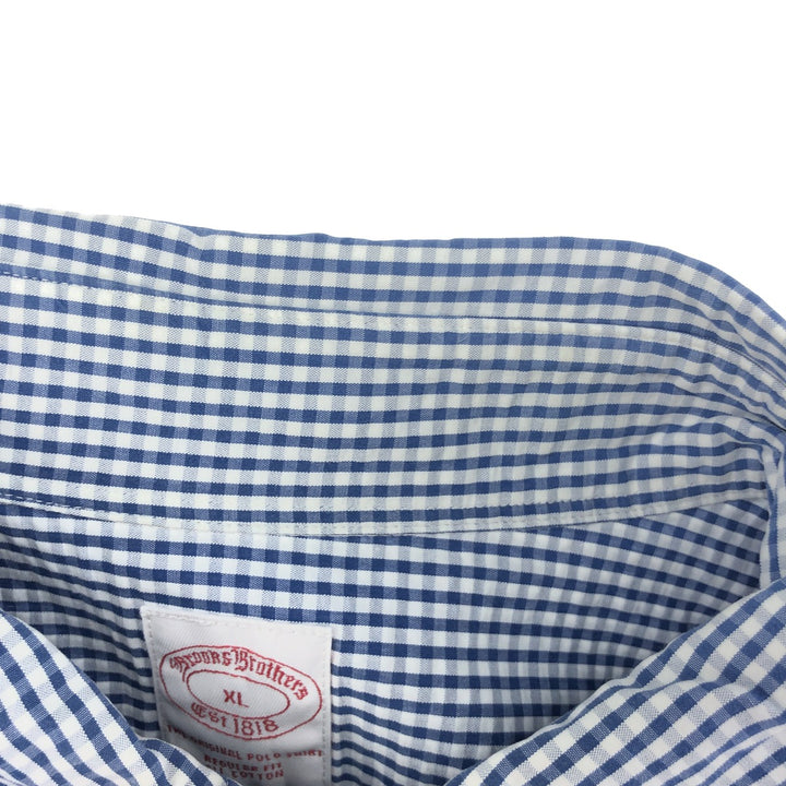 Brooks Brothers Est.1818 Seersucker Gingham Check Short Sleeve Button-Down Check Shirt Men's XL cotton blue type Vintage Second Hand