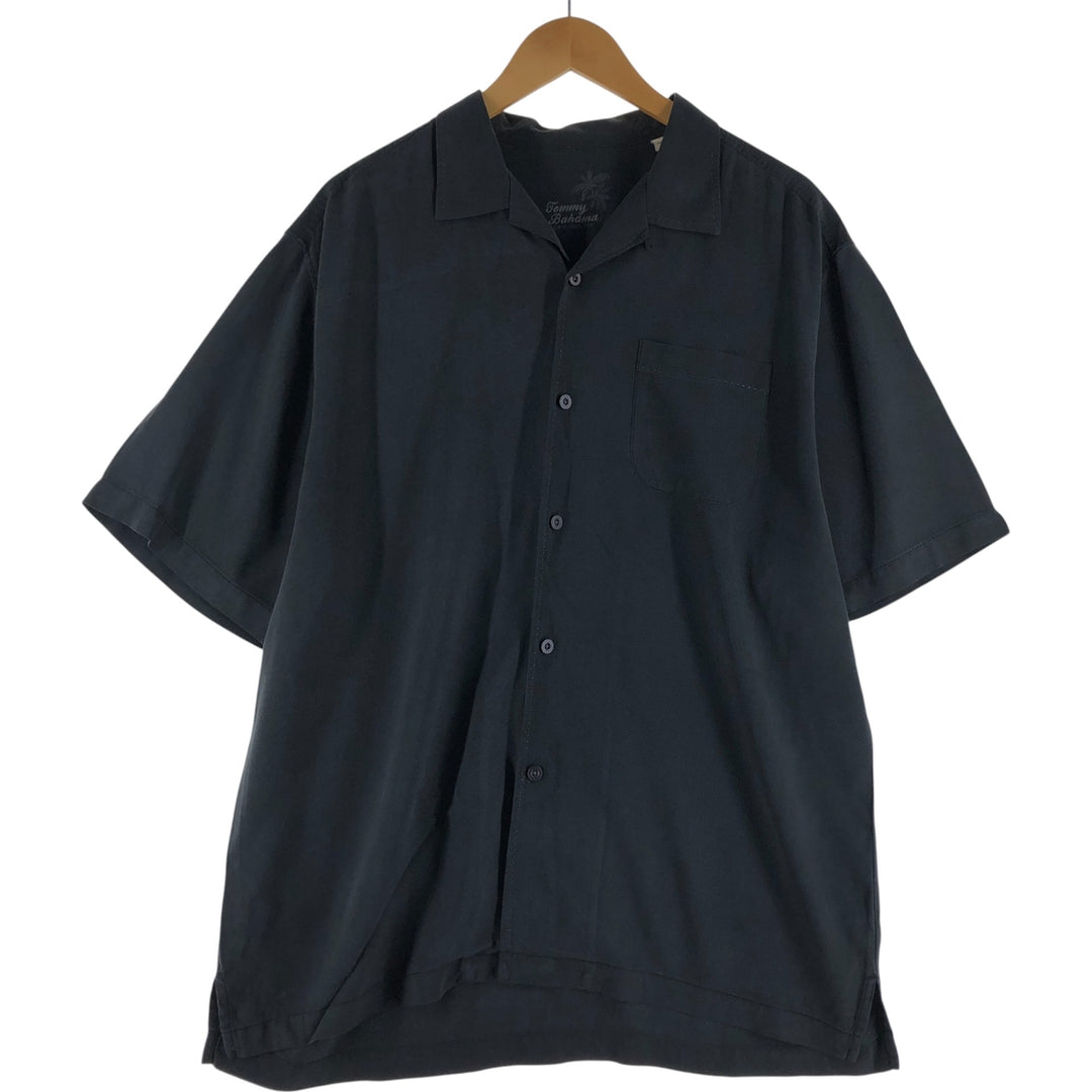 Tommy Bahama short sleeve open collar silk shirt, box shirt, men's size L silk black type Vintage Second Hand