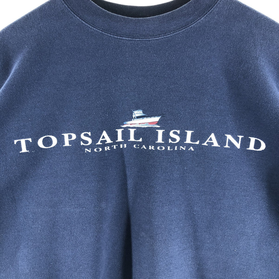 90'S Hanes COMFORTBLEND printed sweatshirt, men's size L, vintage cotton navy blue type Vintage Second Hand