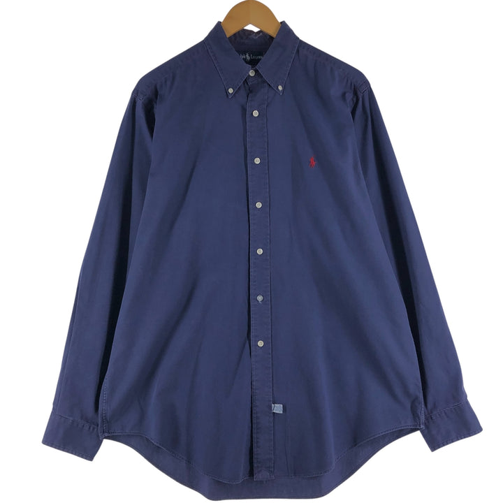 Ralph Lauren long sleeve button down shirt, men's size L cotton navy blue type Vintage Second Hand
