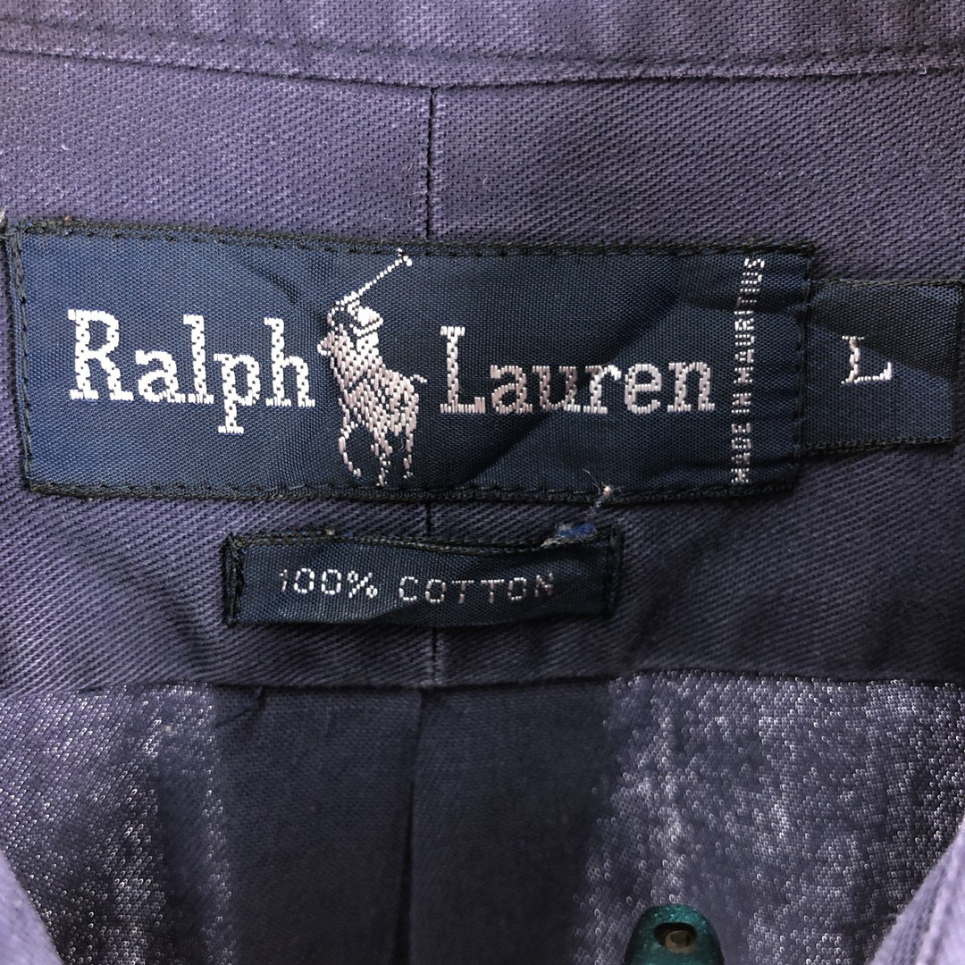 Ralph Lauren long sleeve button down shirt, men's size L cotton navy blue type Vintage Second Hand