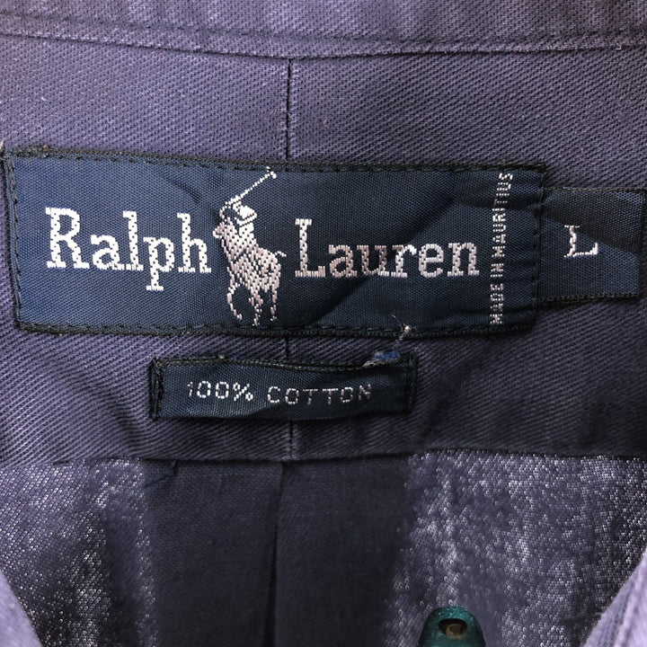 Ralph Lauren long sleeve button down shirt, men's size L cotton navy blue type Vintage Second Hand