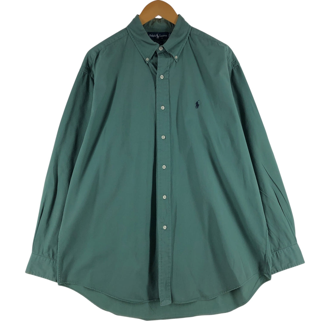 Ralph Lauren BLAKE long sleeve button down shirt, men's size L cotton green type yellow green Vintage Second Hand