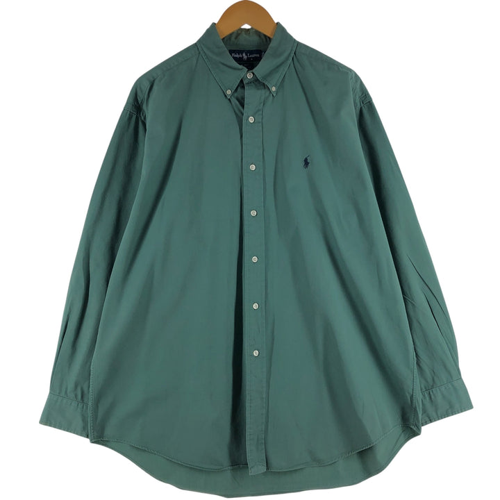Ralph Lauren BLAKE long sleeve button down shirt, men's size L cotton green type yellow green Vintage Second Hand