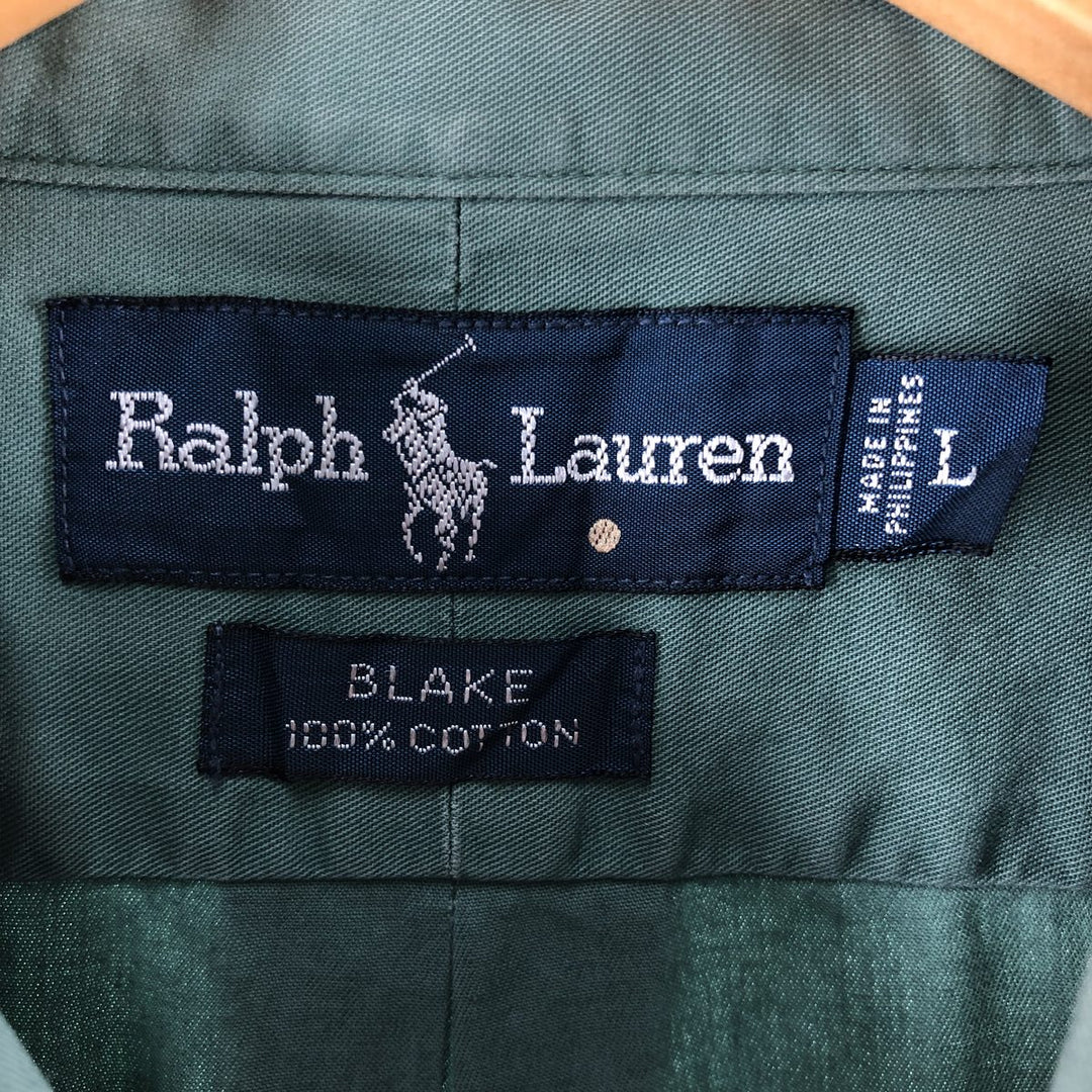 Ralph Lauren BLAKE long sleeve button down shirt, men's size L cotton green type yellow green Vintage Second Hand