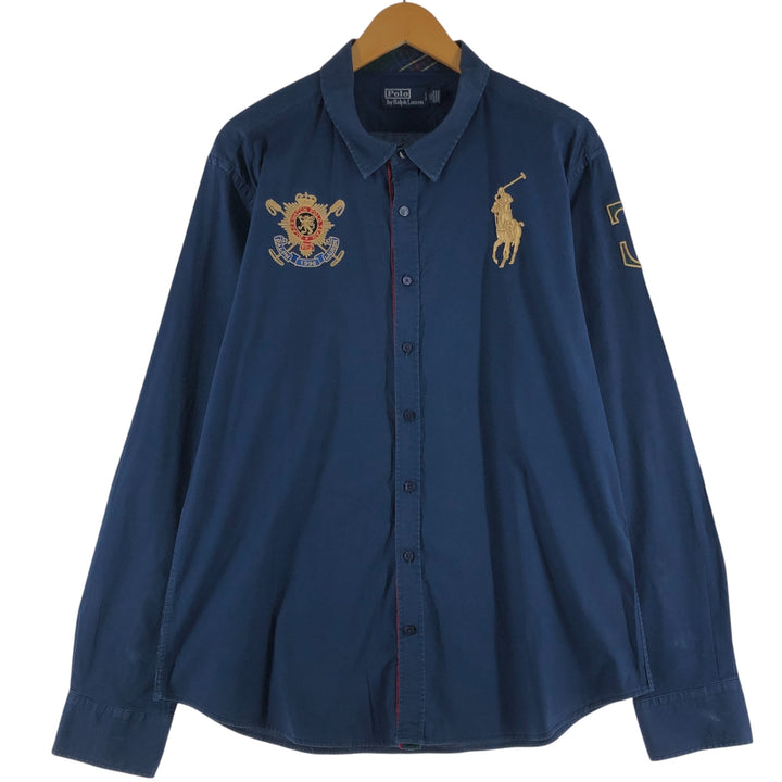 Big size Ralph Lauren POLO by Ralph Lauren long sleeve cotton shirt, men's XXXL equivalent cotton navy blue type Vintage Second Hand