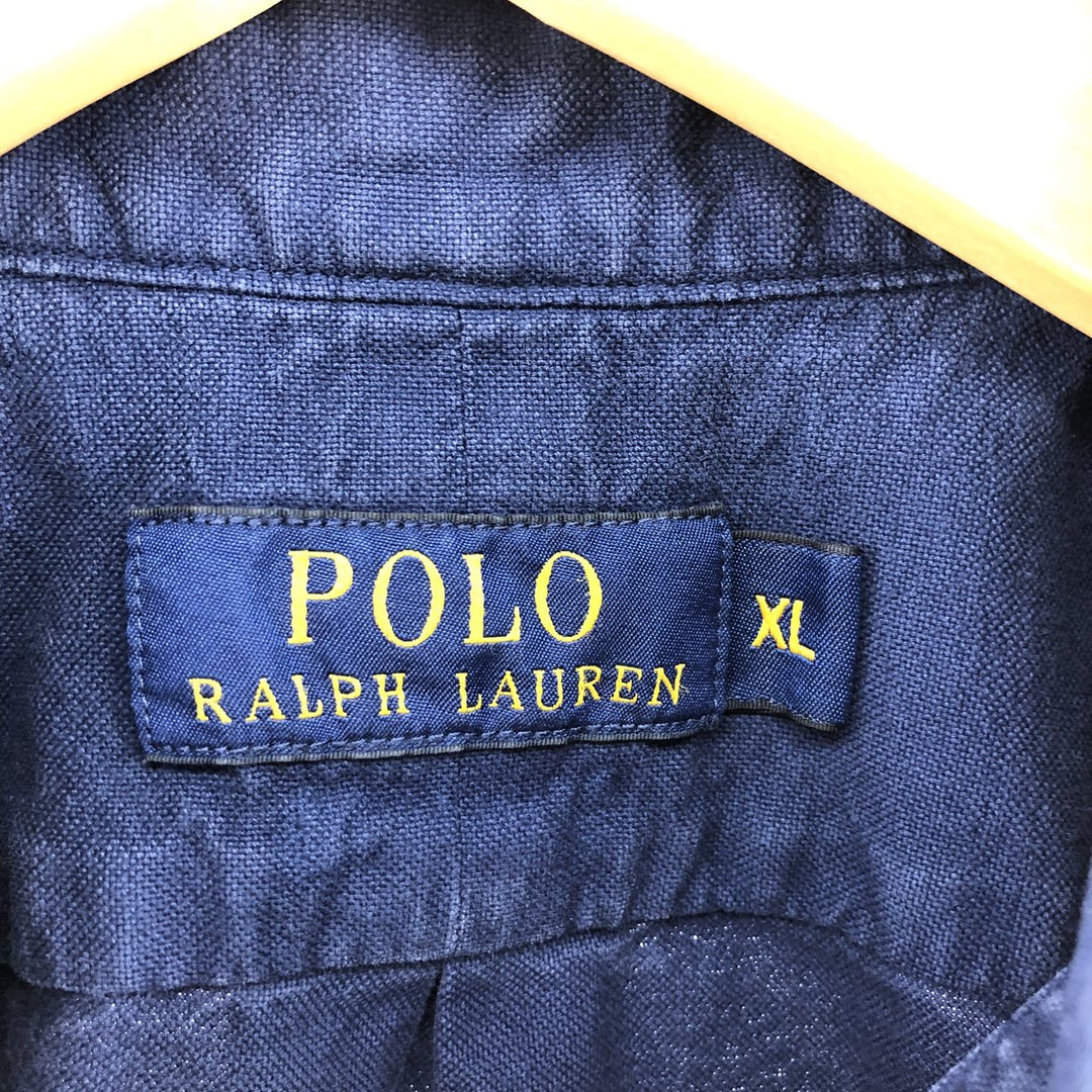 Ralph Lauren POLO RALPH LAUREN Long Sleeve Button Down Shirt Men's XL cotton navy blue type Vintage Second Hand