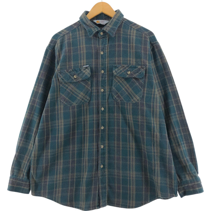 Carhartt RUGGED OUTDOOR WEAR Long Sleeve Flannel Check Shirt Men's XL unclear Green type dark green Vintage Second Hand