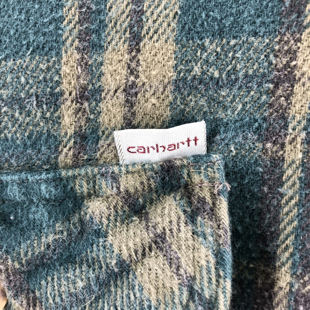 Carhartt RUGGED OUTDOOR WEAR Long Sleeve Flannel Check Shirt Men's XL unclear Green type dark green Vintage Second Hand