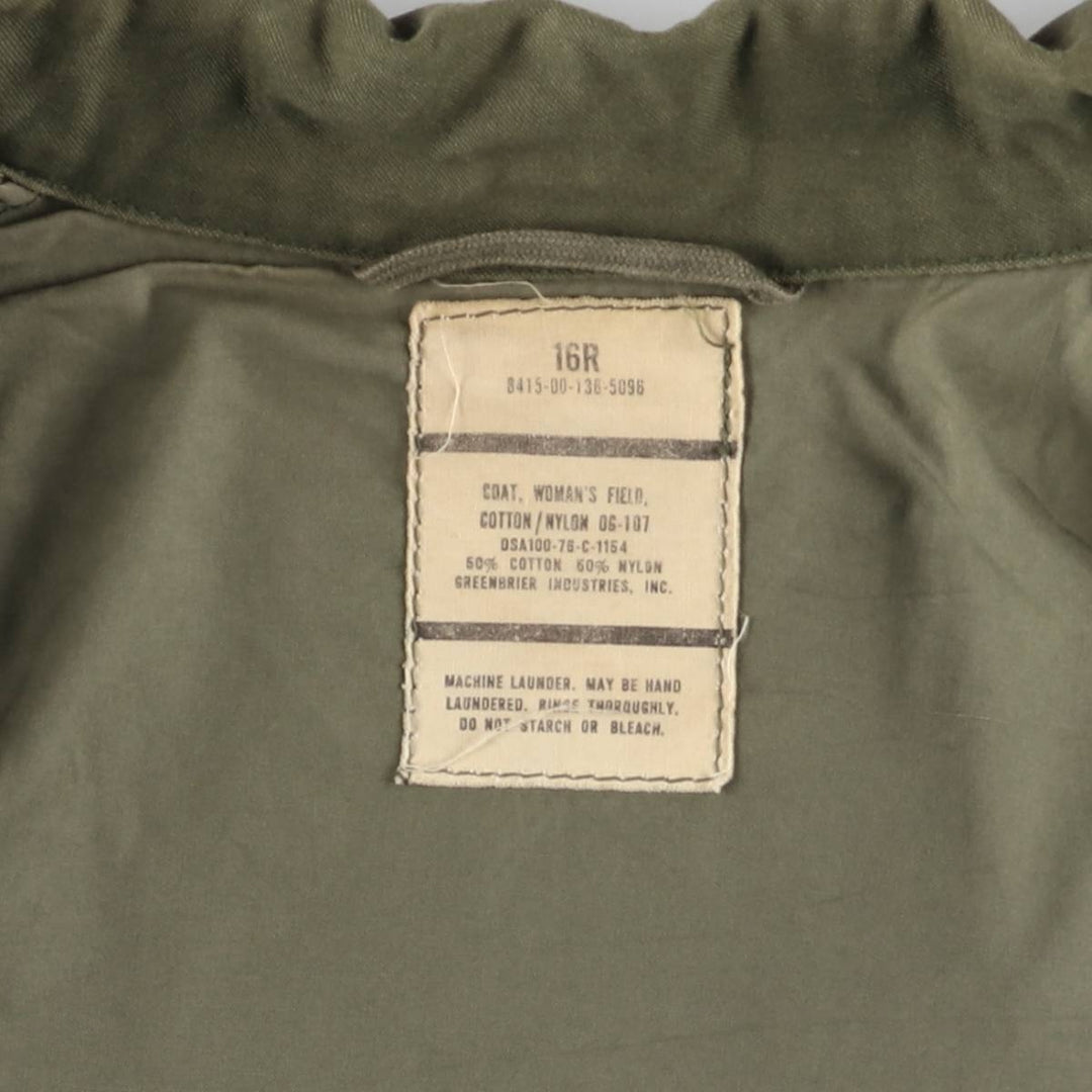 1970'S US Army Military Field Coat, Women's, Size L, Vintage cotton Khaki type sage green Vintage Second Hand