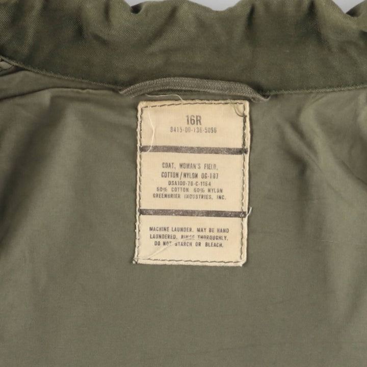 1970'S US Army Military Field Coat, Women's, Size L, Vintage cotton Khaki type sage green Vintage Second Hand